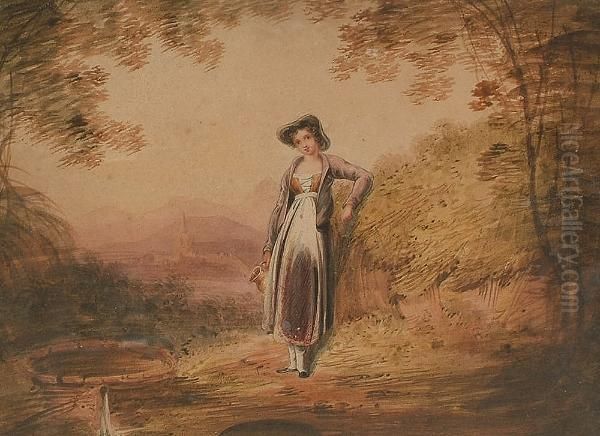 A Young Woman By A Well Oil Painting by Richard Westall