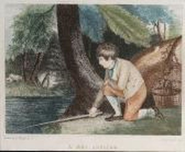 A Boy Angling Oil Painting by Richard Westall