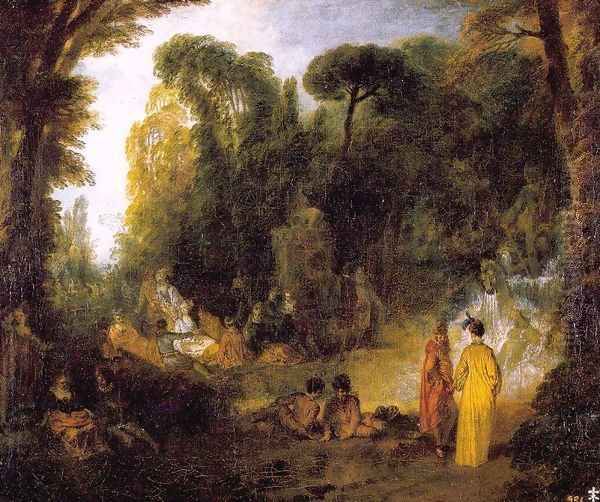 Gathering by the Fountain of Neptune 1714 Oil Painting by Jean-Antoine Watteau