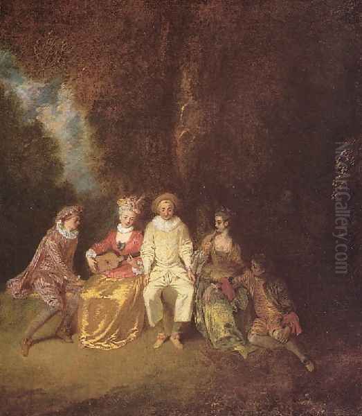 Pierrot Content Oil Painting by Jean-Antoine Watteau