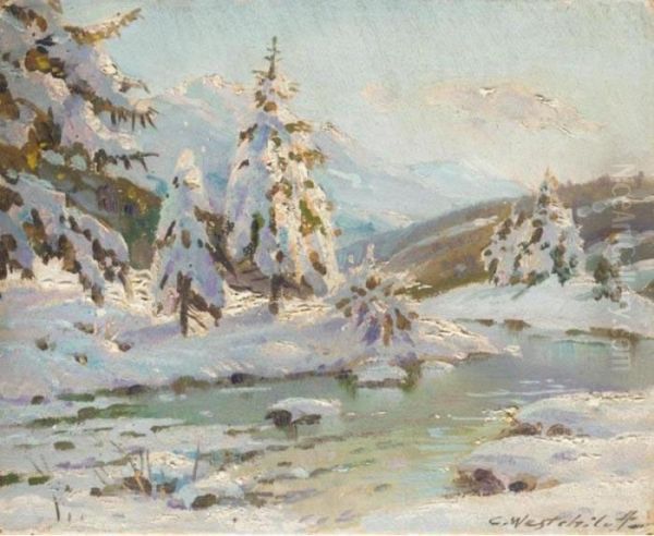 Three Winter Landscapes Oil Painting by Constantin Alexandr. Westchiloff