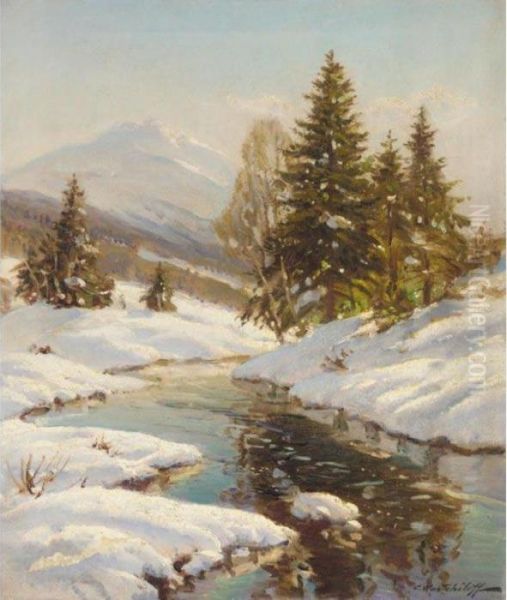 Winter In Chamonix Oil Painting by Constantin Alexandr. Westchiloff