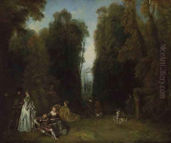 La Perspective (View through the Trees in the Park of Pierre Crozat) c. 1715 Oil Painting by Jean-Antoine Watteau