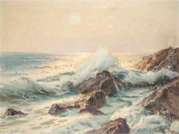 Waves Breaking On The Rocks Oil Painting by Constantin Alexandr. Westchiloff