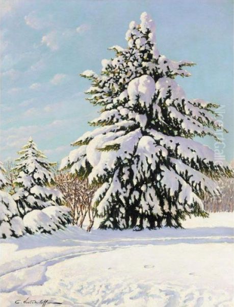 Tree In The Snow Oil Painting by Constantin Alexandr. Westchiloff