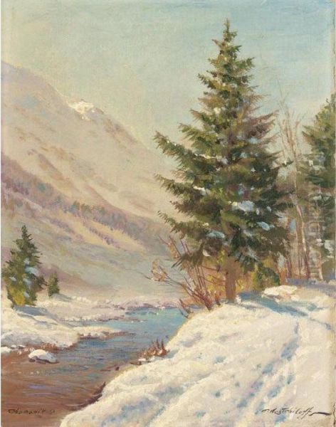 Winter Landscape, Chomonix Oil Painting by Constantin Alexandr. Westchiloff