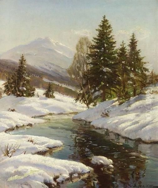 Constantin Westchiloff . Winter In Chamonix Oil Painting by Constantin Alexandr. Westchiloff