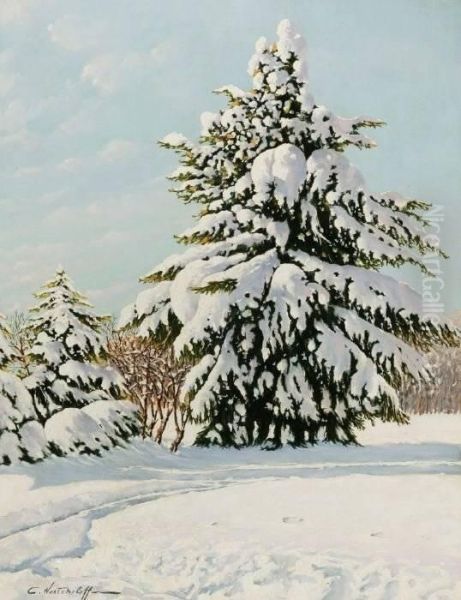 Constantine Westchiloff . Winter Landscape Oil Painting by Constantin Alexandr. Westchiloff