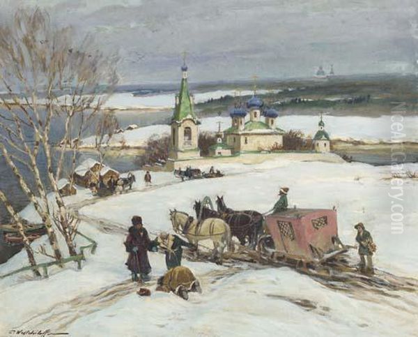 Russian Scene Oil Painting by Constantin Alexandr. Westchiloff