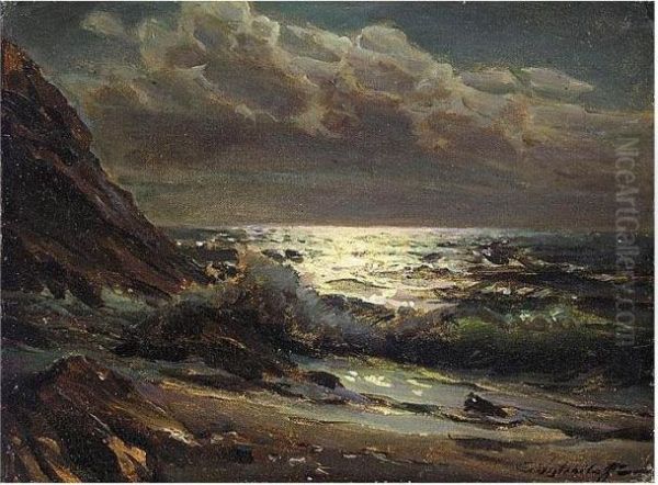 Moonlight Over The Crimean Coast Oil Painting by Constantin Alexandr. Westchiloff