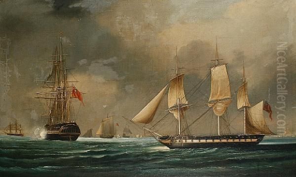 Frigates Oil Painting by Thomas Whitcombe