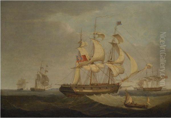 The Frigate Mary And Other British Shipping Off Dover Oil Painting by Thomas Whitcombe