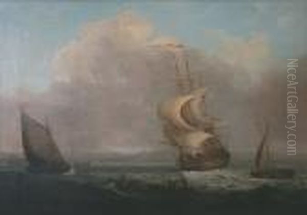 Seascape With Figures In A Rowing Boat Oil Painting by Thomas Whitcombe