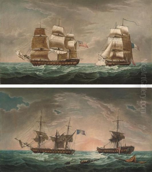 The Capture Of The East Indiaman 
Warren Hastings
 By Thefrench Frigate 
Piemontaise Oil Painting by Thomas Whitcombe