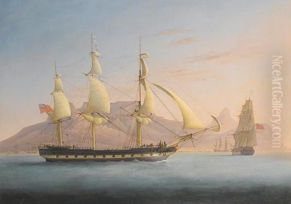 A Three Masted East Indiaman Crossing Table Bay by Thomas Whitcombe