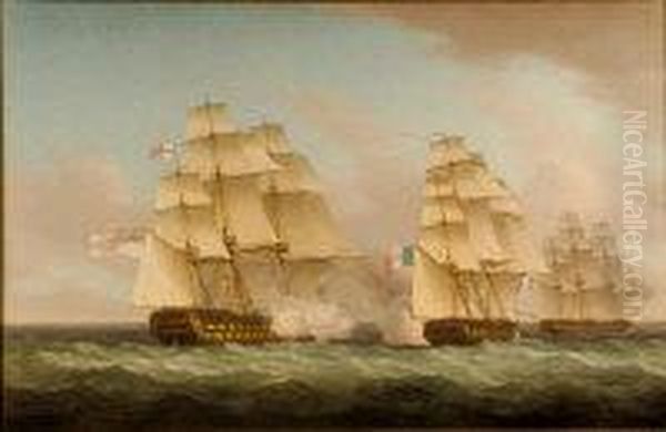 The Venerable Admiral Durham Capturing The Iphigenie And Alceme Oil Painting by Thomas Whitcombe