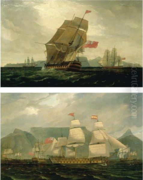 The Capture Of The Cape Of Good Hope: H.m.s. Oil Painting by Thomas Whitcombe