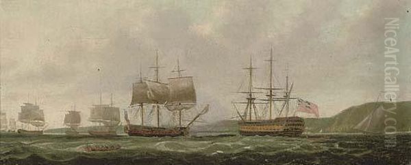 The British Fleet Anchored Off St. Helena Oil Painting by Thomas Whitcombe