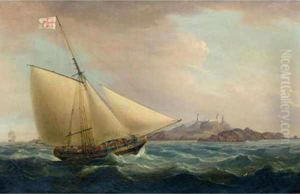 A Trinity House Yacht Off The Coast Oil Painting by Thomas Whitcombe