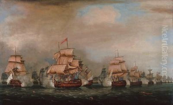 The Battle Off Trincomalee Oil Painting by Thomas Whitcombe