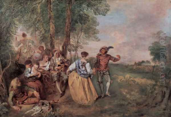 Fêtes galantes Oil Painting by Jean-Antoine Watteau