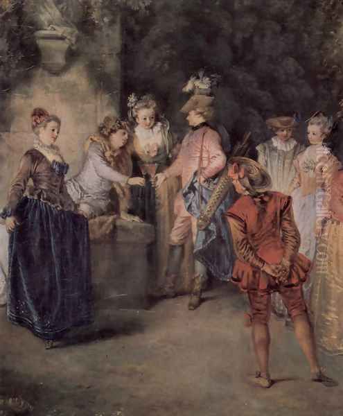 L'amour au théâtre français Oil Painting by Jean-Antoine Watteau