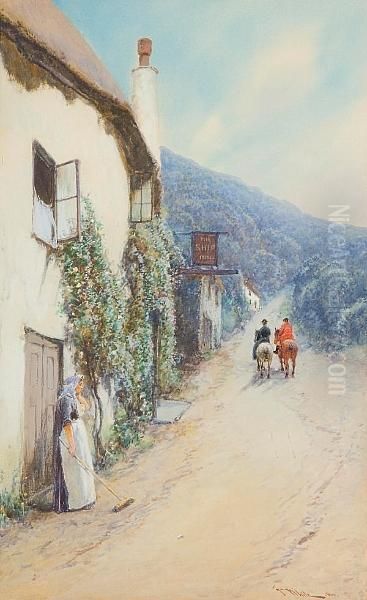 Street Scene In North Devon, Thought To Be Lynton Oil Painting by John White