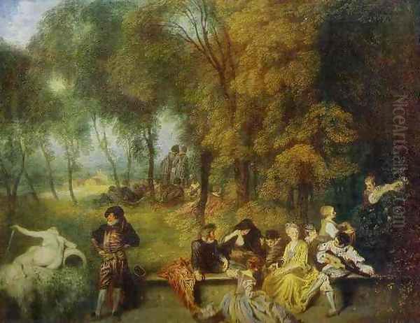 A Garden Party Oil Painting by Jean-Antoine Watteau