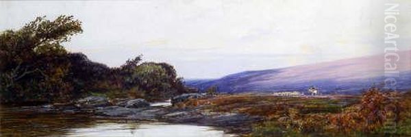 Moorland Scene With Sheep And Figure On Horse. Oil Painting by John White