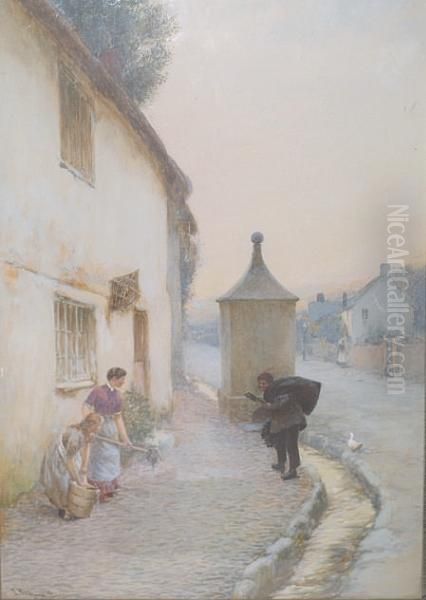 Making A Clean Sweep, Beer, East Devon Oil Painting by John White