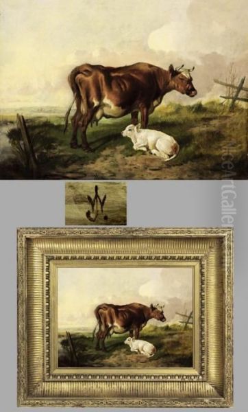 Kuh Mit Kalb In Weiter Landschaft Oil Painting by John White