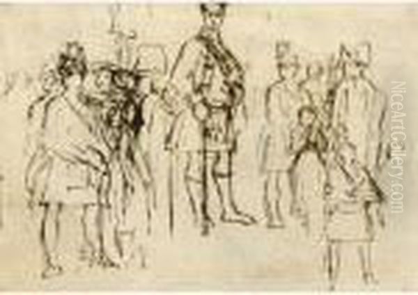 A Sketch Of A Highlander Amongst Figures Oil Painting by Sir David Wilkie