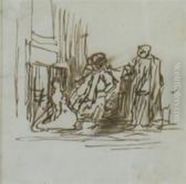 Three Figures By The Fireplace Oil Painting by Sir David Wilkie