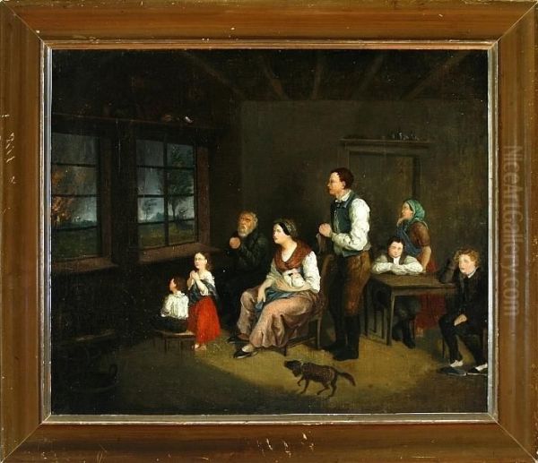 An Interior From The 
Frisian-german Island Fohr With A Praying Family Watching A Fire Through
 The Window Oil Painting by Sir David Wilkie