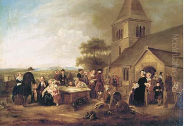 Figures Gathered Outside A Church Oil Painting by Sir David Wilkie