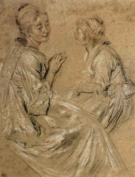 Two Seated Women 1716-17 Oil Painting by Jean-Antoine Watteau