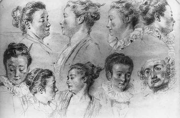 Studies of Women's Heads Oil Painting by Jean-Antoine Watteau