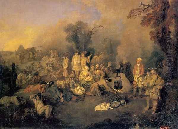 The Bivouac 1710 Oil Painting by Jean-Antoine Watteau