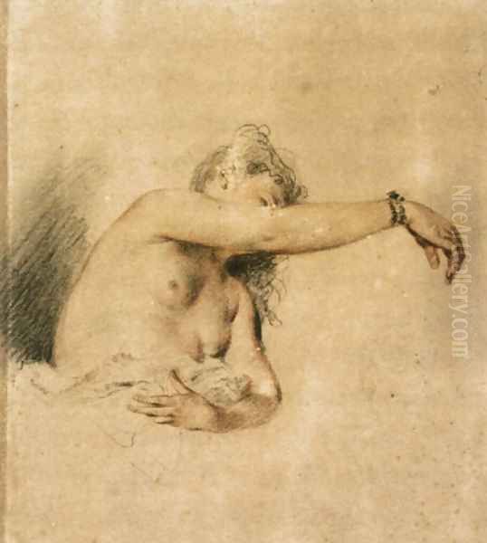 Nude with Right Arm Raised 1717-18 Oil Painting by Jean-Antoine Watteau