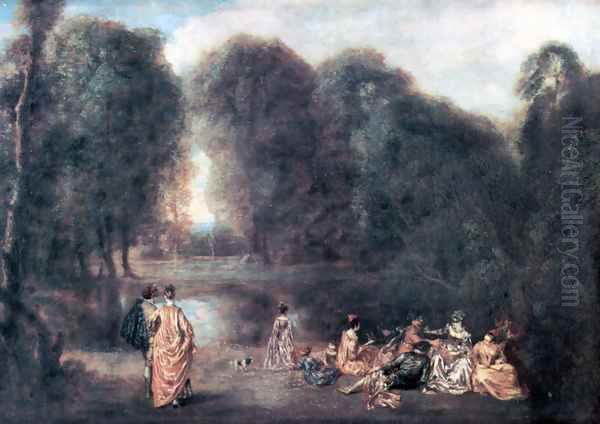 The meeting in the park Oil Painting by Jean-Antoine Watteau