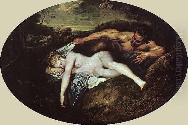 Jupiter & Antiope Oil Painting by Jean-Antoine Watteau