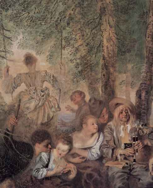 Fêtes galantes (detail 1) Oil Painting by Jean-Antoine Watteau