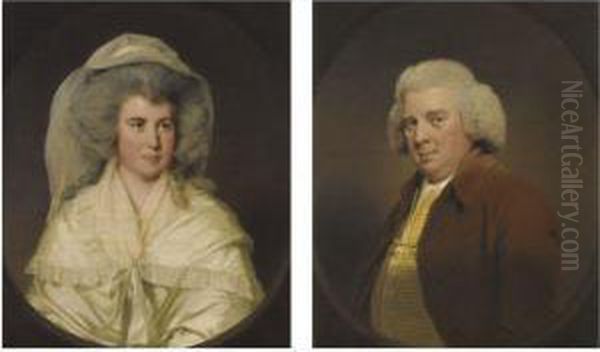 Portrait Of Hugh Wood, Of Swanwick Hall, Derbyshire; And Portraitof Mary Wood, His Wife Oil Painting by Josepf Wright Of Derby