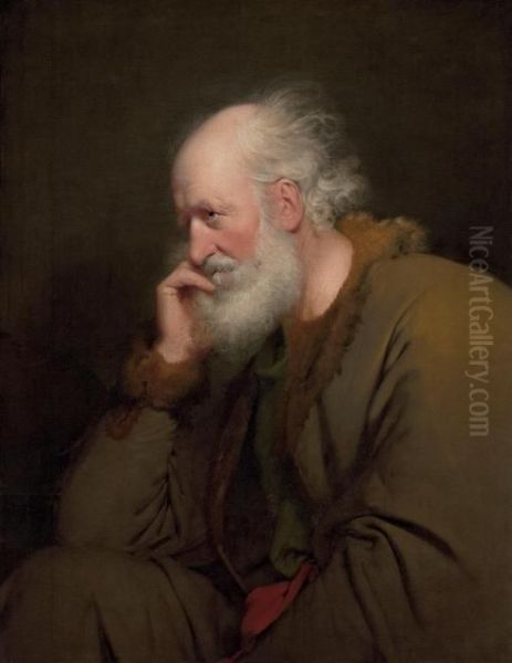 Study Of An Old Man Oil Painting by Josepf Wright Of Derby