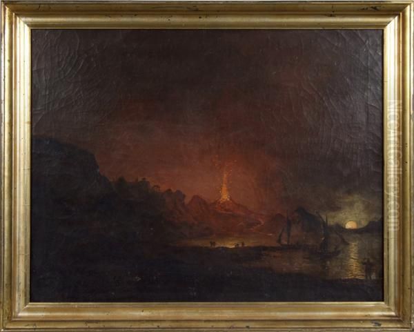 A View Of Mount Vesuvius From Posillipo Oil Painting by Josepf Wright Of Derby