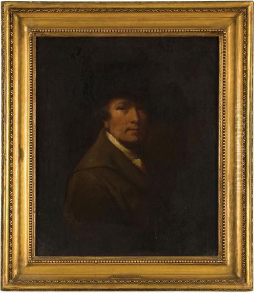 Self-portrait In A Brown Coat. Oil Painting by Josepf Wright Of Derby