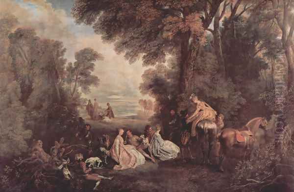 Rendez-vous de chasse Oil Painting by Jean-Antoine Watteau