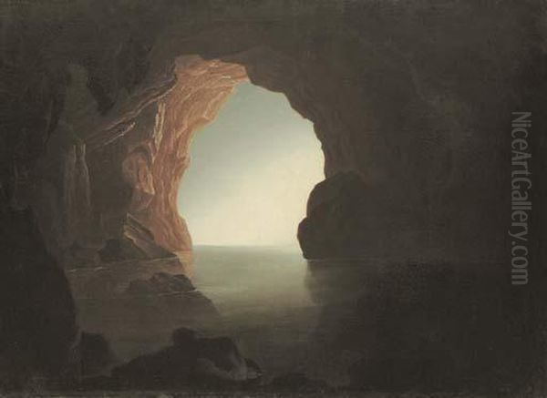 Grotto In The Gulf Of Salerno Oil Painting by Josepf Wright Of Derby