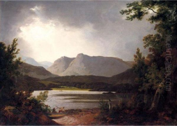 View Of Lake Windemere With Langdale Pikes Oil Painting by Josepf Wright Of Derby