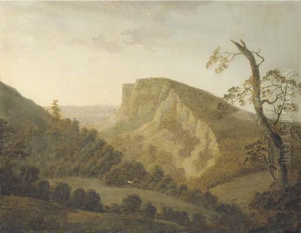 View Of High Tor, Matlock, Derbyshire Oil Painting by Josepf Wright Of Derby